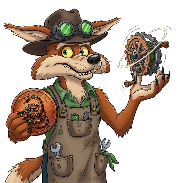 Copperhead Pete — cartoon coyote mechanic mascot
